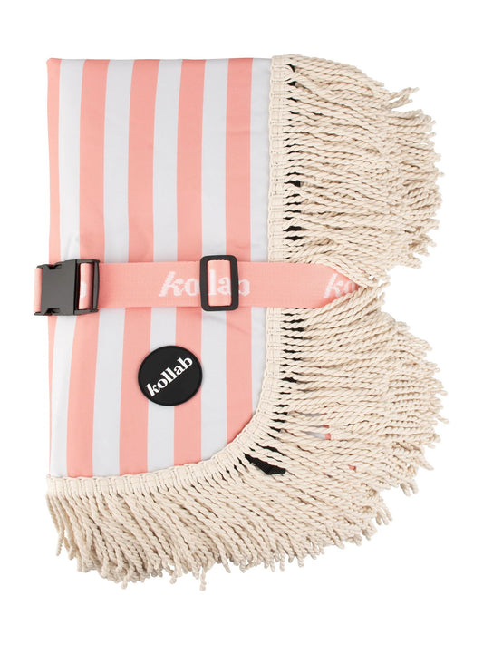 Fringed Medium Picnic Mat Coral Stripe